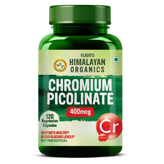 Vlado's Himalayan Organics Chromium Picolinate 400mcg | Supports Healthy Blood Sugar Level | Healthy Heart | Essential For Weight Management - 120 Veg Capsule