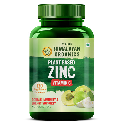 Vlado's Himalayan Organics Plant Based Zinc with Vitamin C | Builds Immunity & Anti Inflammation | Acne Support | 120 Veg Capsules