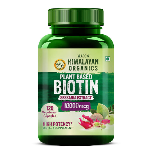 Vlado's Himalayan Organics Plant Based Biotin 10000 mcg for Hair Growth - 120 Veg Capsules