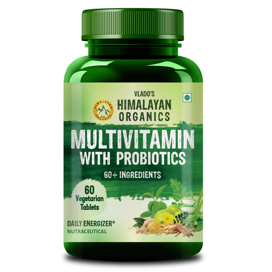 Vlado's Himalayan Organics Multivitamin with Probiotics (60 Tablets) 60 Ingredients for Men & Women with Vitamin C, D, E, B3, B12, Zinc, Giloy & Biotin