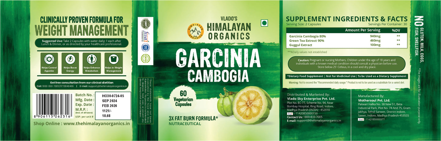 Vlado's Himalayan Organics Garcinia Cambogia Supplement for Weight Management - 60 Veg Capsules