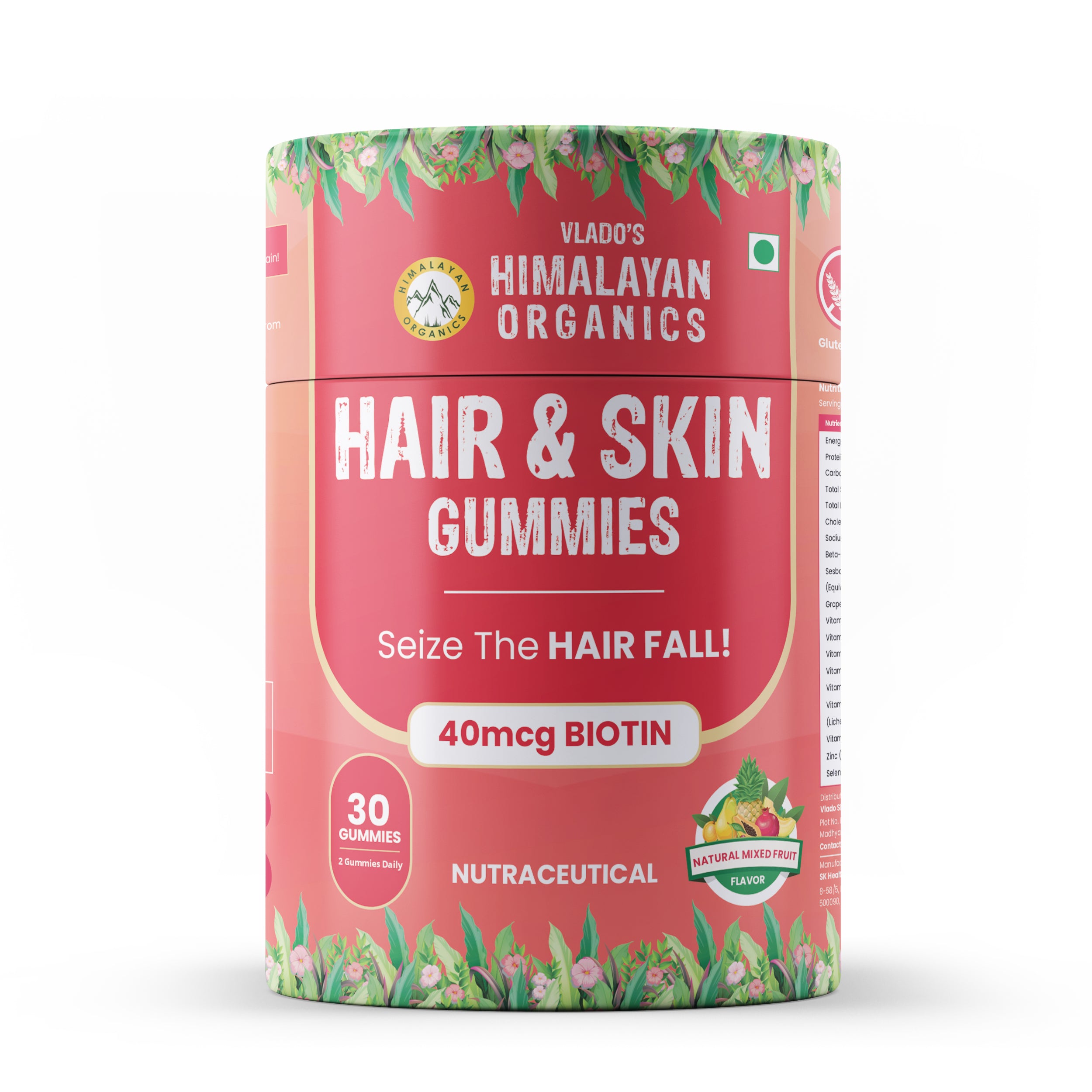 Vlado's Himalayan Organics Hair & Skin Gummies 40 mcg Biotin For Hair Growth & Glowing Skin (30 Gummies)