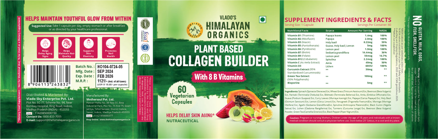 Vlado's Himalayan Organics plant based Collagen Builder for Hair and Skin with Biotin and Vitamin C - 60 Veg Capsules