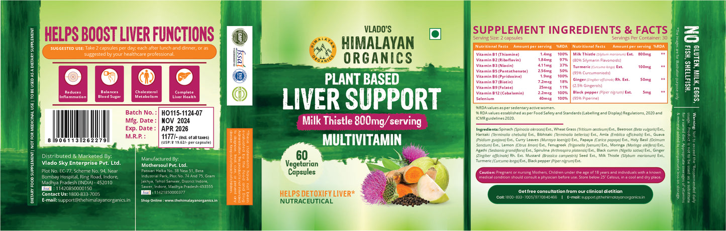 Vlado's Himalayan Organics Plant Based Liver Support with Milk Thistle for Liver Support  - 60 Veg Capsules