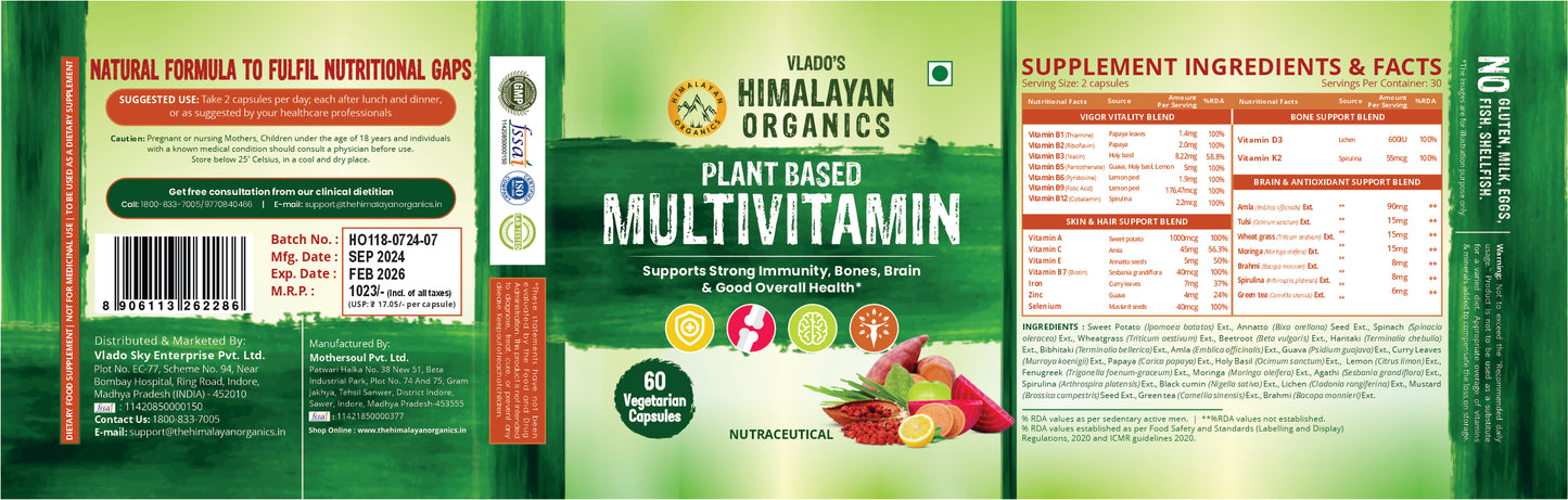 Vlado's Himalayan Organics Plant Based Multivitamin (60+ Ingredients) for Immunity, Energy, Stamina And Vitality – 60 Veg Capsules