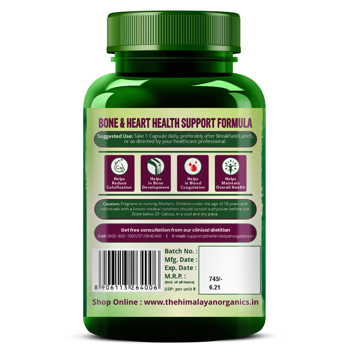 Vlado's Himalayan Organics Plant-Based Vitamin K2 Supplement Supports Stronger Bone & Heart Health - 120 Veg Capsules