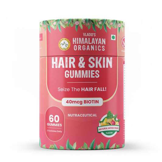 Vlado's Himalayan Organics Hair & Skin Gummies 40 mcg Biotin For Hair Growth & Glowing Skin (60 Gummies)