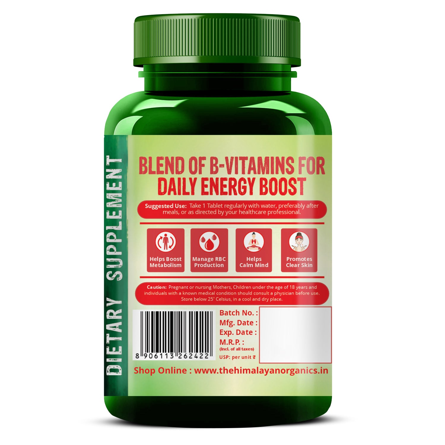 Vlado's Himalayan Organics Vitamin B Complex with 100% RDA B1, B2, B3, B5, B6, B7, B9 & B12 Supplement to Support Cognitive Health - 120 Veg Tablets