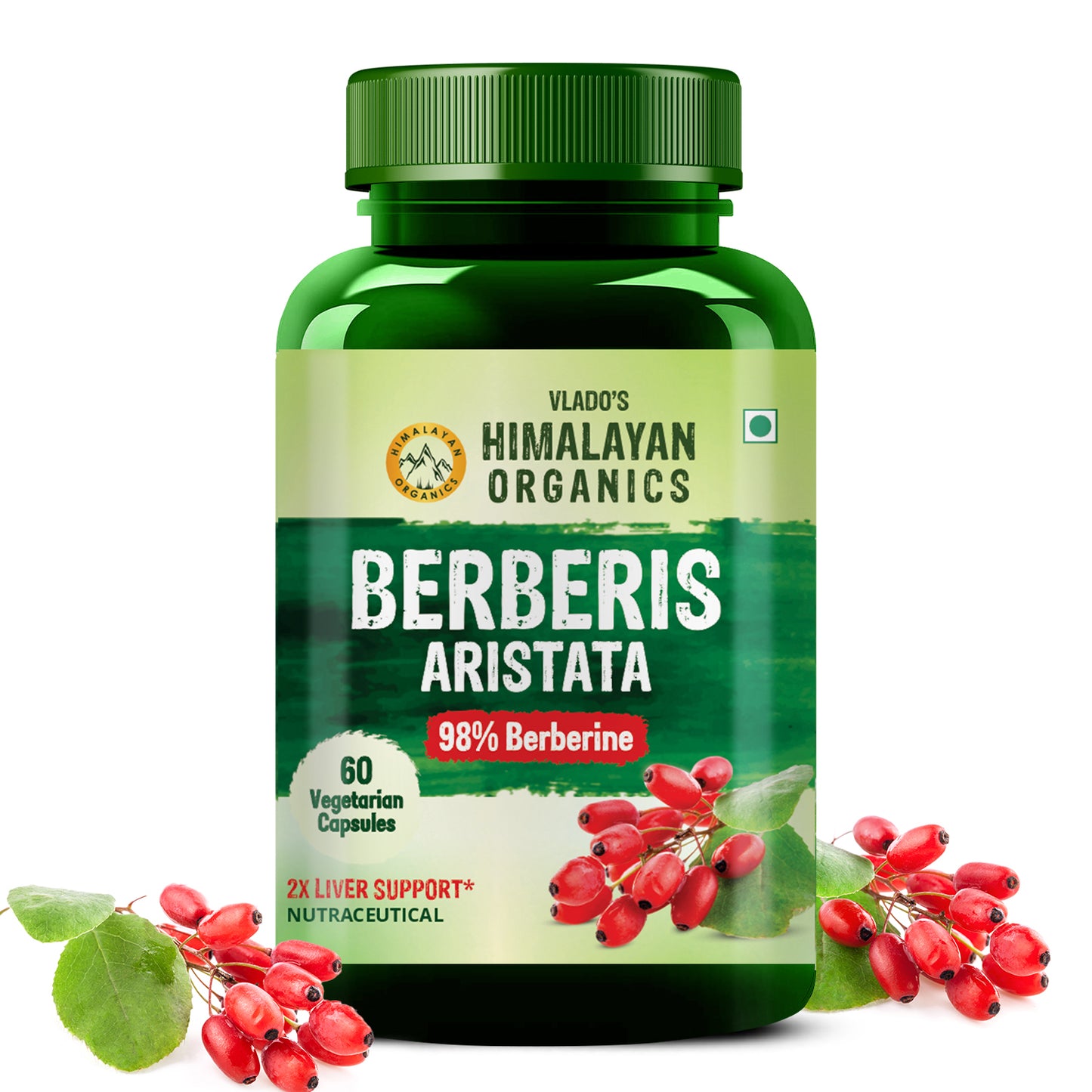 Vlado's Himalayan Organics Berberis Aristata Berberine 98% with Milk Thistle for 2X Liver Support - 60 Veg Capsules