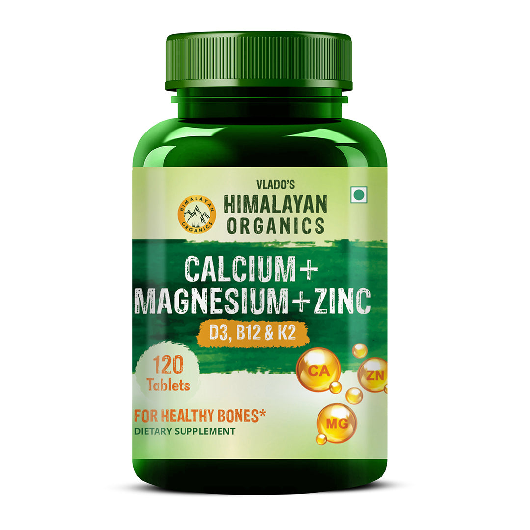 Vlado's Himalayan Organics Calcium Magnesium Zinc Vitamin D3, B12 & K - 120 Vegetarian Tablets