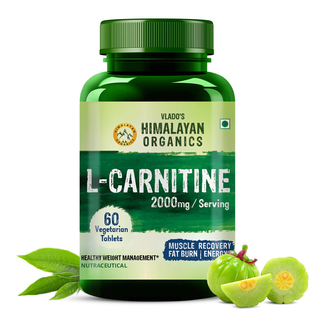 Vlado's Himalayan Organic L-Carnitine 2000 Mg | Healthy Weight Management | Supports Muscle Recovery, Boost Energy, Endurance, And Fat Burn - 60 Vegetarian Tablets