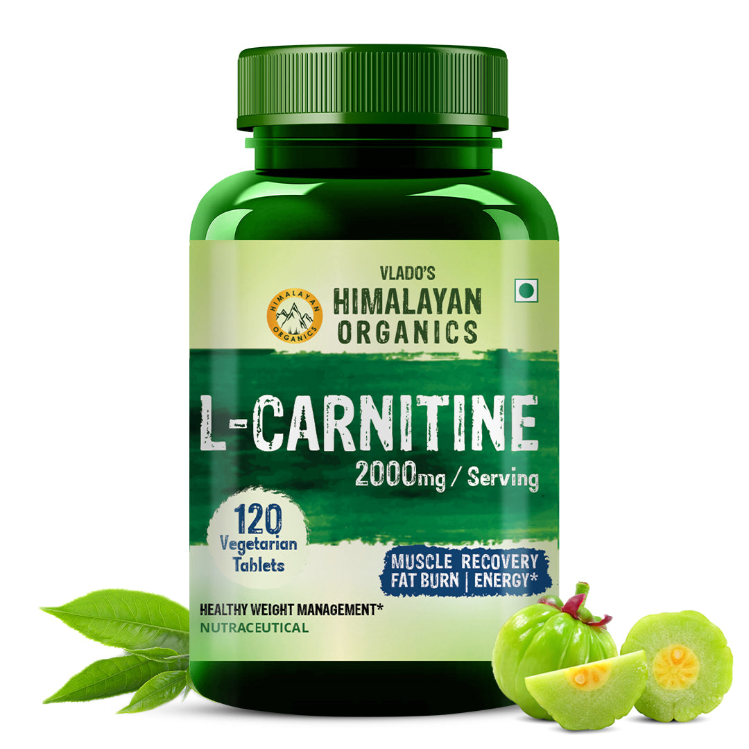 Vlado's Himalayan Organics L-Carnitine L-Tartrate With Green Tea Extract 2000 Mg | Healthy Weight Management | Supports Muscle Recovery, Boost Energy, Endurance And Fat Burn - 120 Vegetarian Tablets