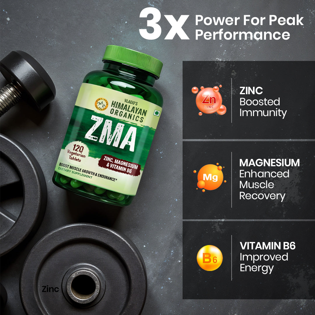 Vlado's Himalayan Organics ZMA (Zinc, Magnesium Aspartate) NightTime Sports Recovery Supplement - 120 Veg Tablets