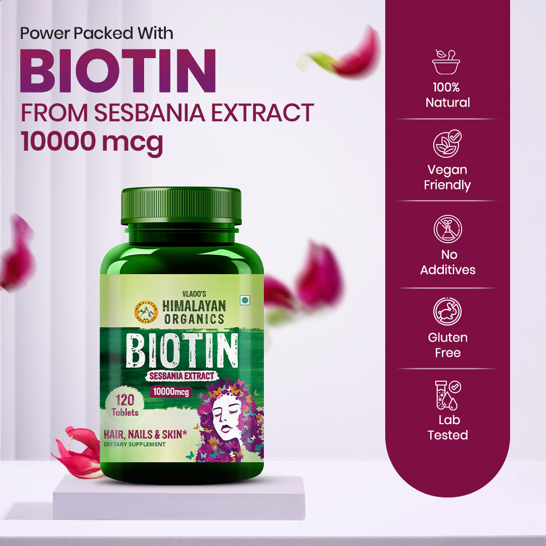 Vlado's Himalayan Organics Biotin 10,000 mcg for Hair Growth - 120 Tablets