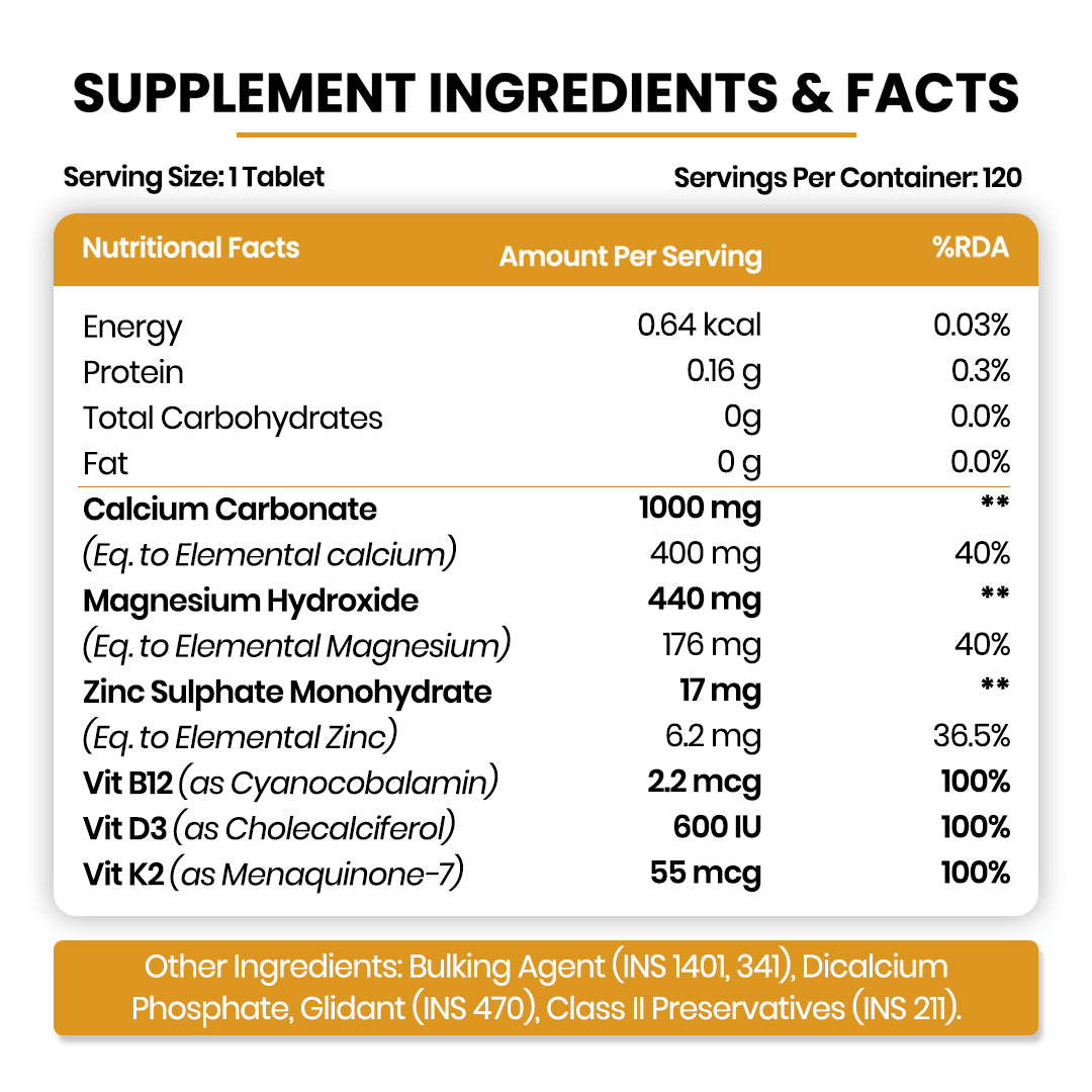 Vlado's Himalayan Organics Calcium Magnesium Zinc Vitamin D3 & B12-60 Vegetarian Tabs