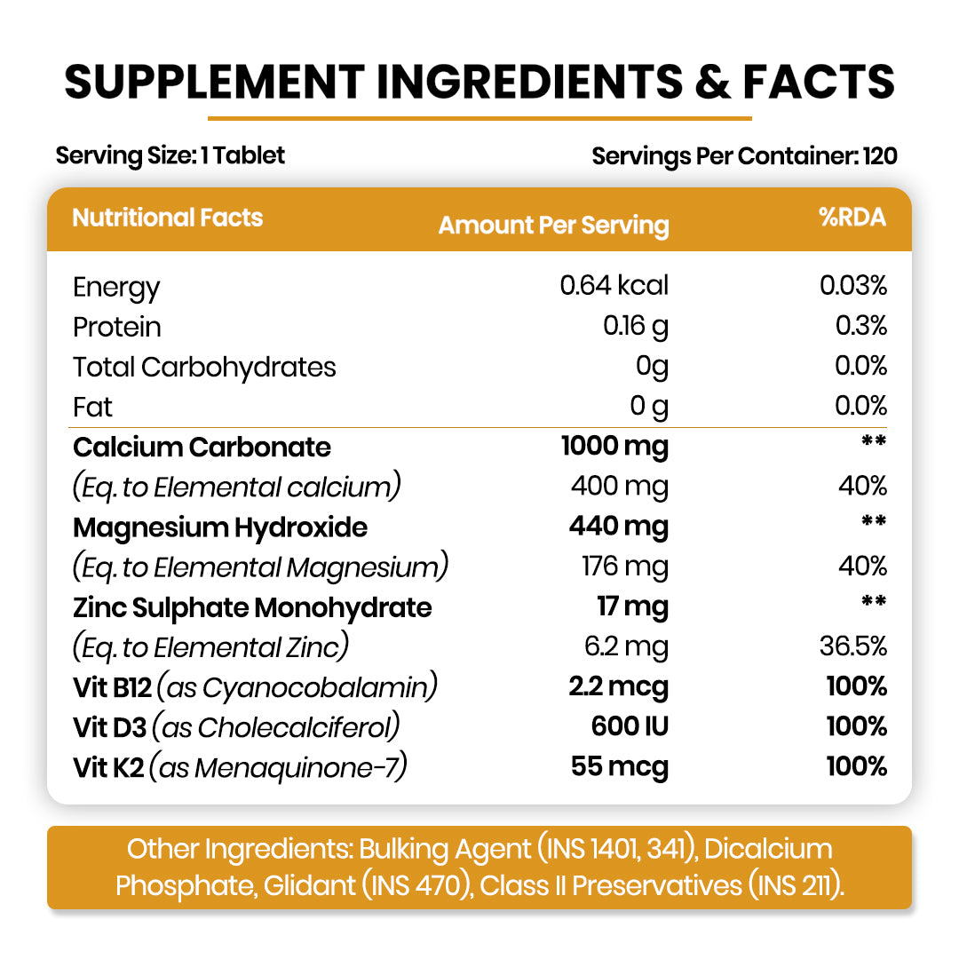 Vlado's Himalayan Organics Calcium Magnesium Zinc Vitamin D3, B12 & K - 120 Vegetarian Tablets