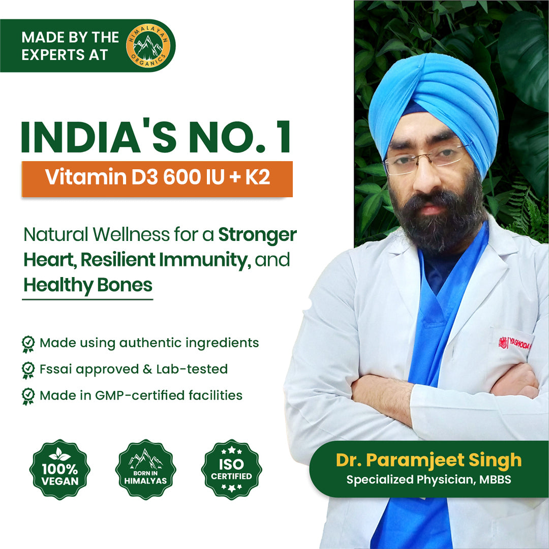 Vlado's Himalayan Organics Vitamin D3 600 IU + K2 as MK7 Supplement | Supports Stronger Immunity & Bone & Heart Health | Healthy Heart For Men And Women - 120 Veg Tablets