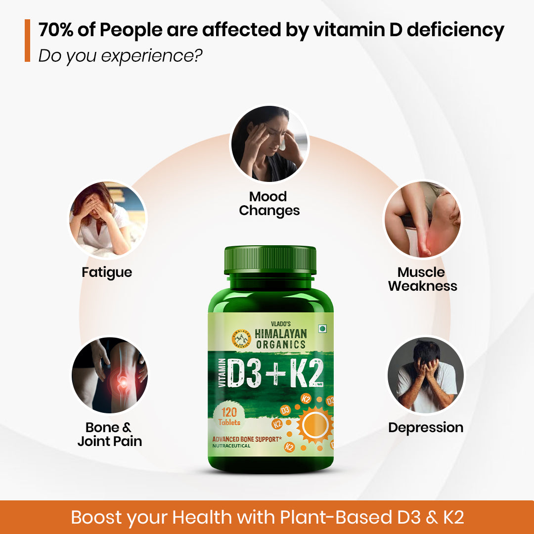 Vlado's Himalayan Organics Vitamin D3 600 IU + K2 as MK7 Supplement | Supports Stronger Immunity & Bone & Heart Health | Healthy Heart For Men And Women - 120 Veg Tablets