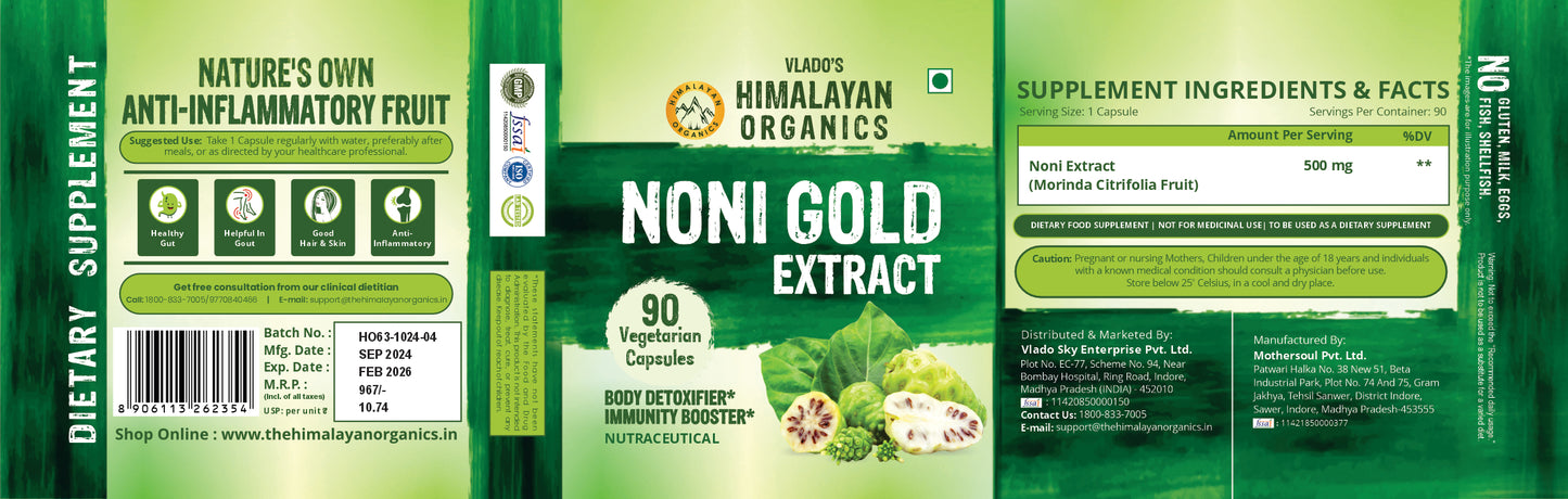 Vlado's Himalayan Organics Noni Gold Extract Body Detoxifier Supplement - 90 Veg Capsules