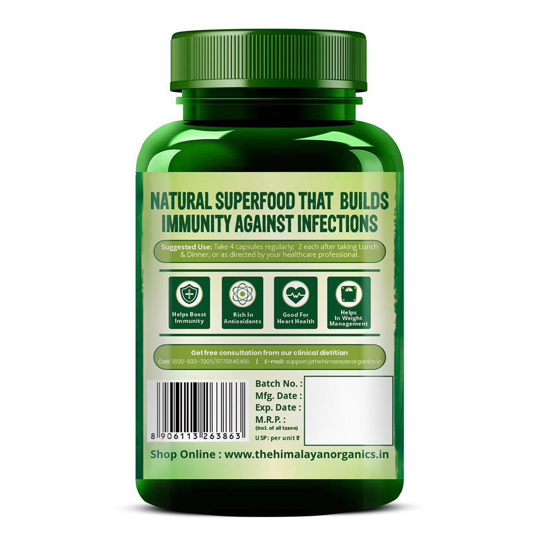 Vlado's Himalayan Organics Spirulina 2000mg Supplement | Green Food For Good Health Weight Management And Immunity Booster | Helps In Healthy Heart - 60 Veg Capsules