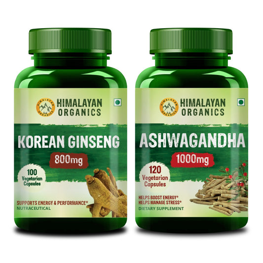 Vlado's Himalayan Organics Combo Pack of Korean Red Ginseng (100 Capsules) & Ashwagandha  (120 Capsules) - For Better Sleep, Relaxation & Performance