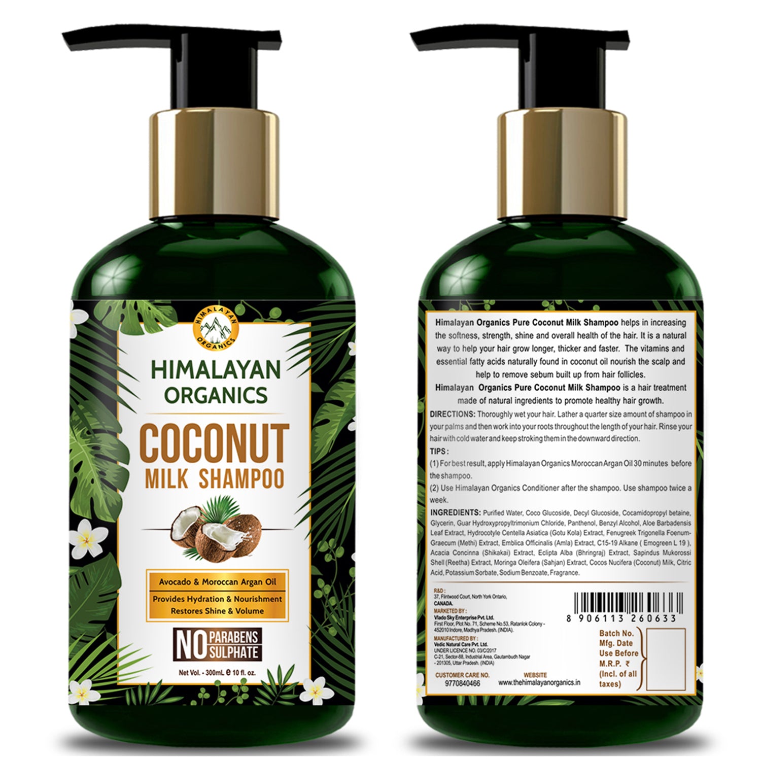 Vlado's Himalayan Organics Coconut Combo Pack for Nourished Hair & Skin | Coconut Milk Shampoo (300 ml) | Coconut Milk Conditioner (300 ml)