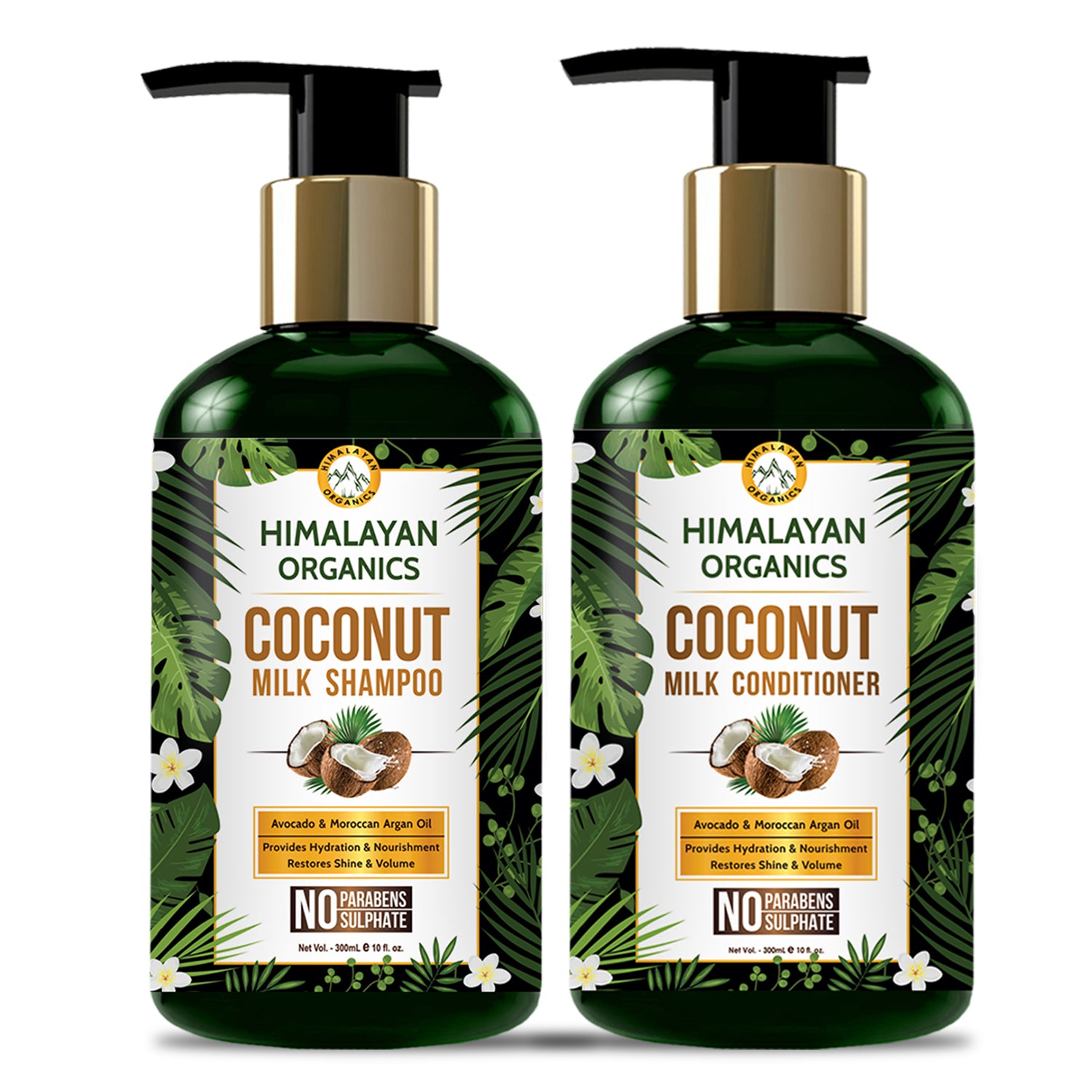 Vlado's Himalayan Organics Coconut Combo Pack for Nourished Hair & Skin | Coconut Milk Shampoo (300 ml) | Coconut Milk Conditioner (300 ml)