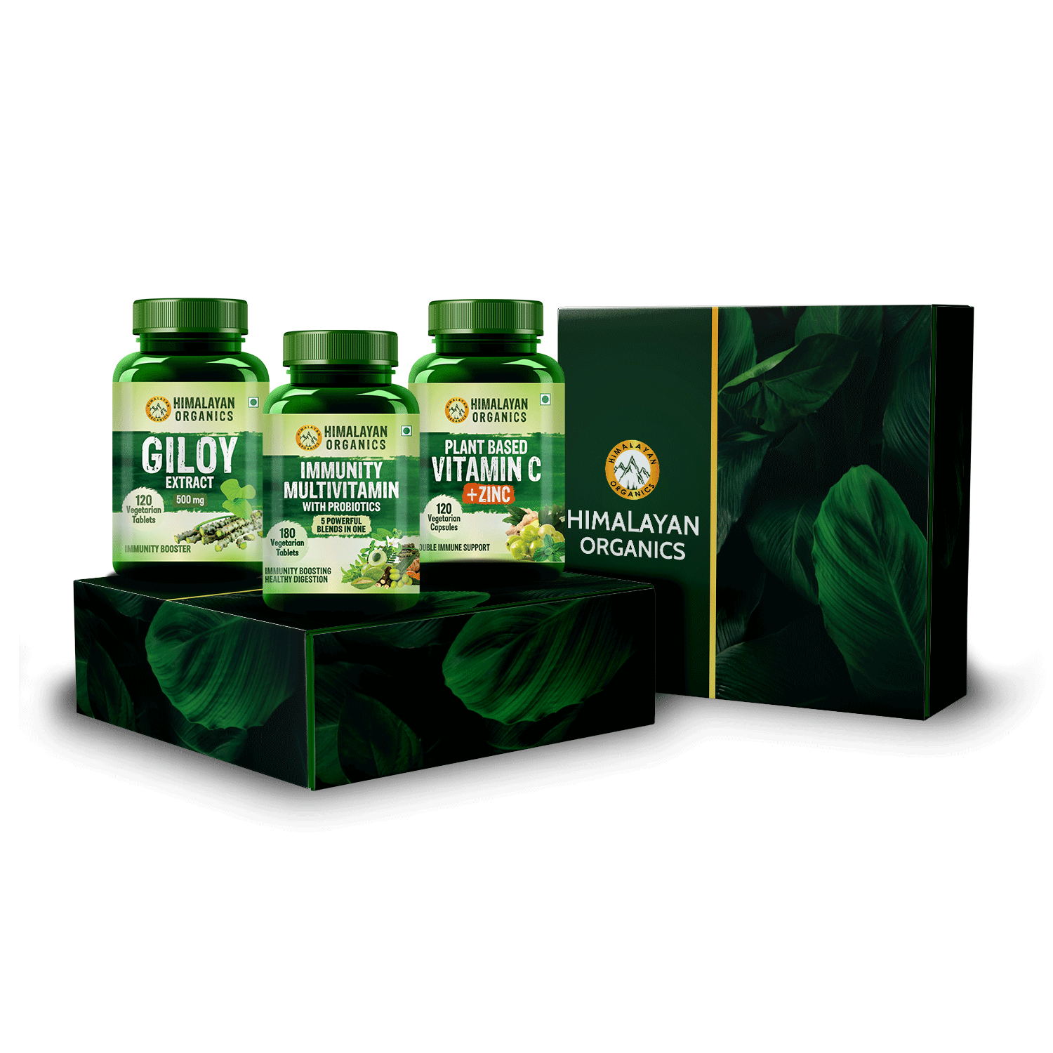 Vlado's Himalayan Organics Gift Pack of Immunity Multivitamin with Probiotics (180 Tablets), Vitamin C with Zinc (120 Capsules) &  Giloy Extract (180 Tablets)