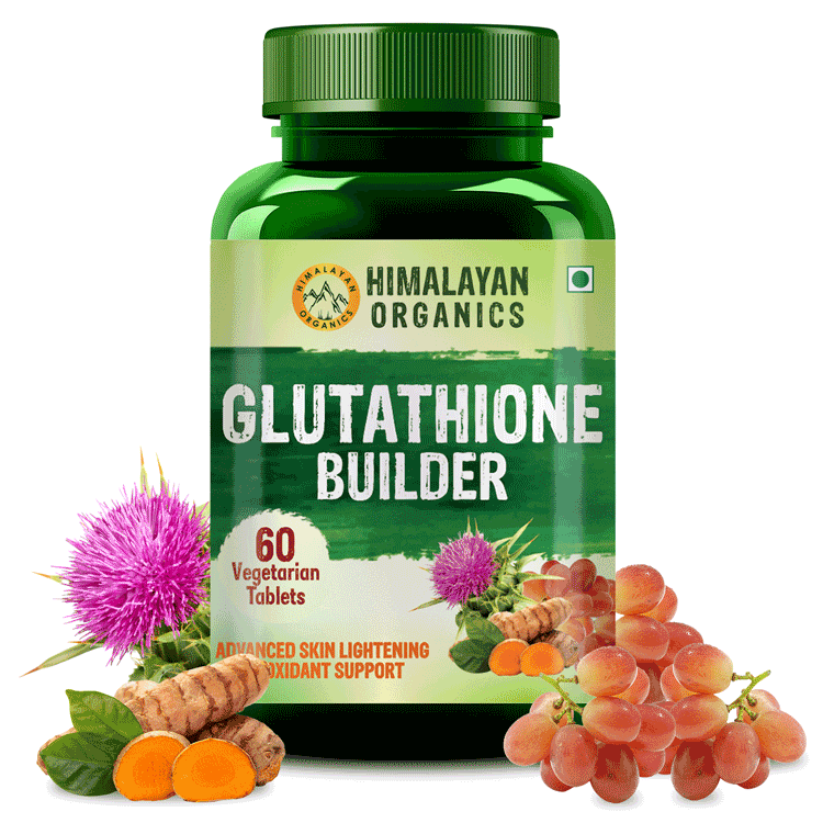 Himalayan Organics Glutathione Builder for Anti Ageing and Skin Brightening with Vitamin C E B6 and Curcumin Bottle of 60 Tablets Tablet